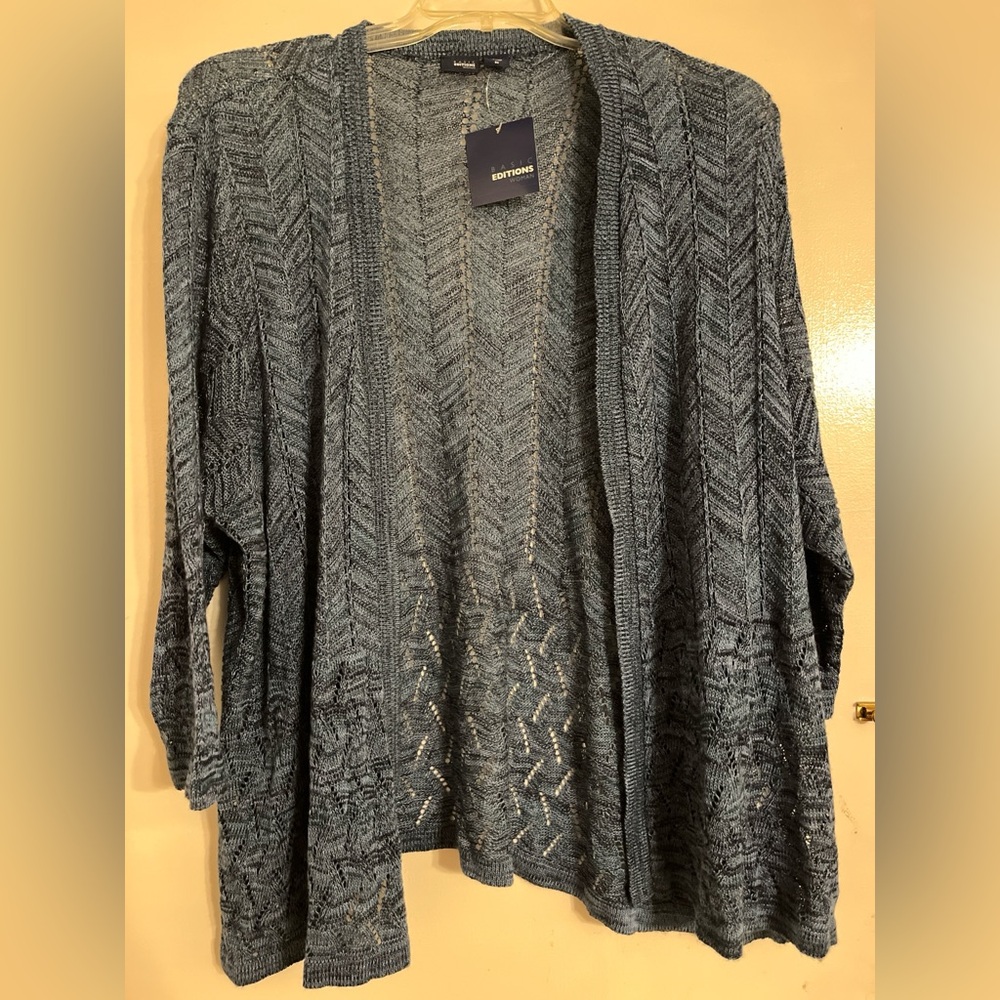 Charter Club Y2K Plus Size Textured Blue Knit Cardigan